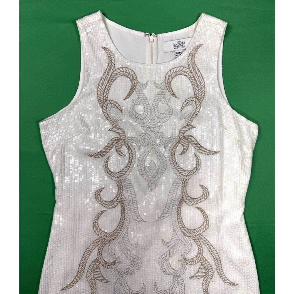 Belle Badgley Mischka white sleeveless dress Sz 10 gold embroidery sequin - Picture 6 of 13